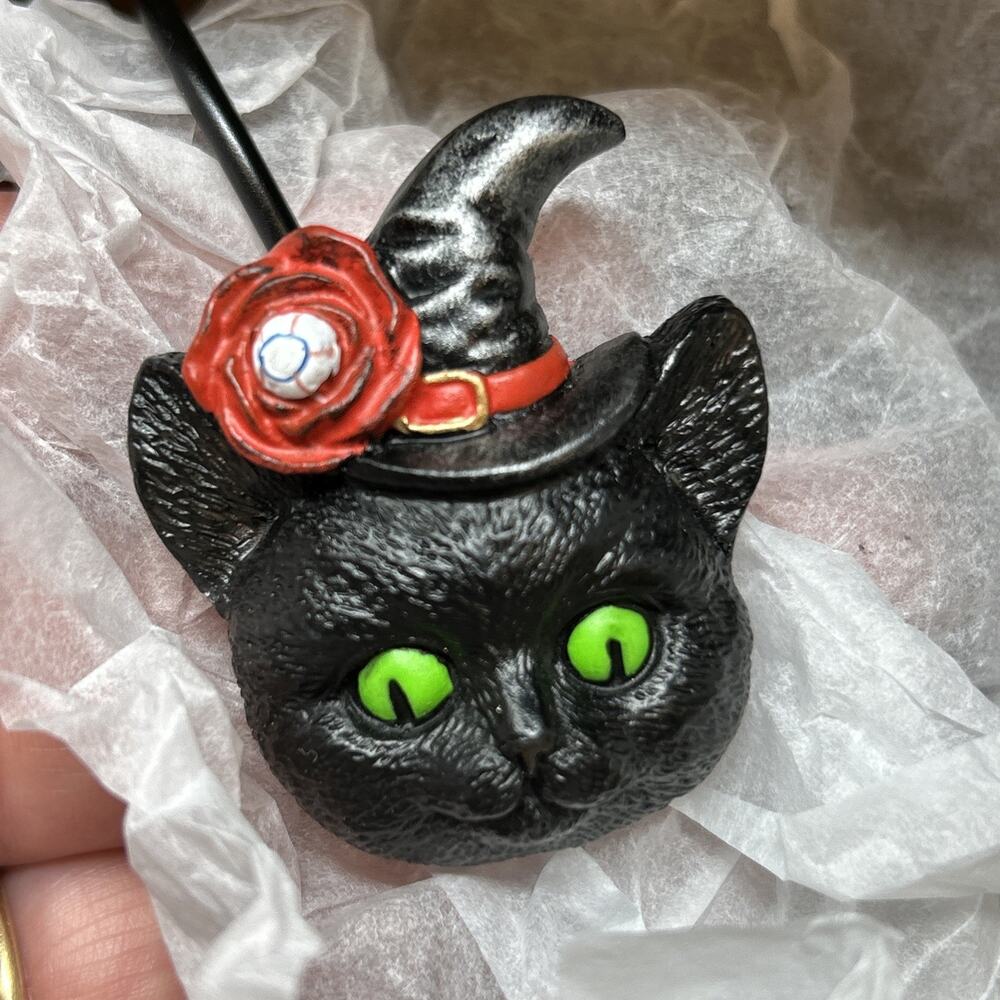 Sunlit Halloween Black Cat Shower Curtain Hooks Rings Spooky Season Decor Set 12 - Picture 8 of 11